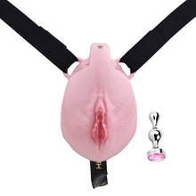 Charger l'image dans la galerie, Big Pussy Chastity Cage With Wearable Butt Plug - Metalchastity