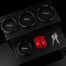 Lade das Bild in den Galerie-Viewer, Red Black Shield Chastity Cage product photo - chastity cage by MetalChastity
