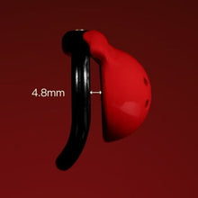 Lade das Bild in den Galerie-Viewer, Red Black Shield Chastity Cage product photo - chastity cage by MetalChastity
