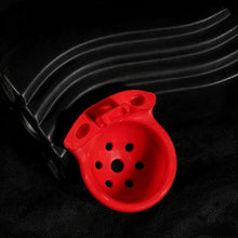 Lade das Bild in den Galerie-Viewer, Red Black Shield Chastity Cage product photo - chastity cage by MetalChastity
