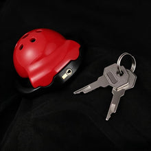 Lade das Bild in den Galerie-Viewer, Red Black Shield Chastity Cage product photo - chastity cage by MetalChastity
