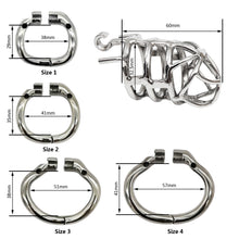 Charger l&#39;image dans la galerie, Cage de chasteté furtive en acier inoxydable avec anneaux à charnière
